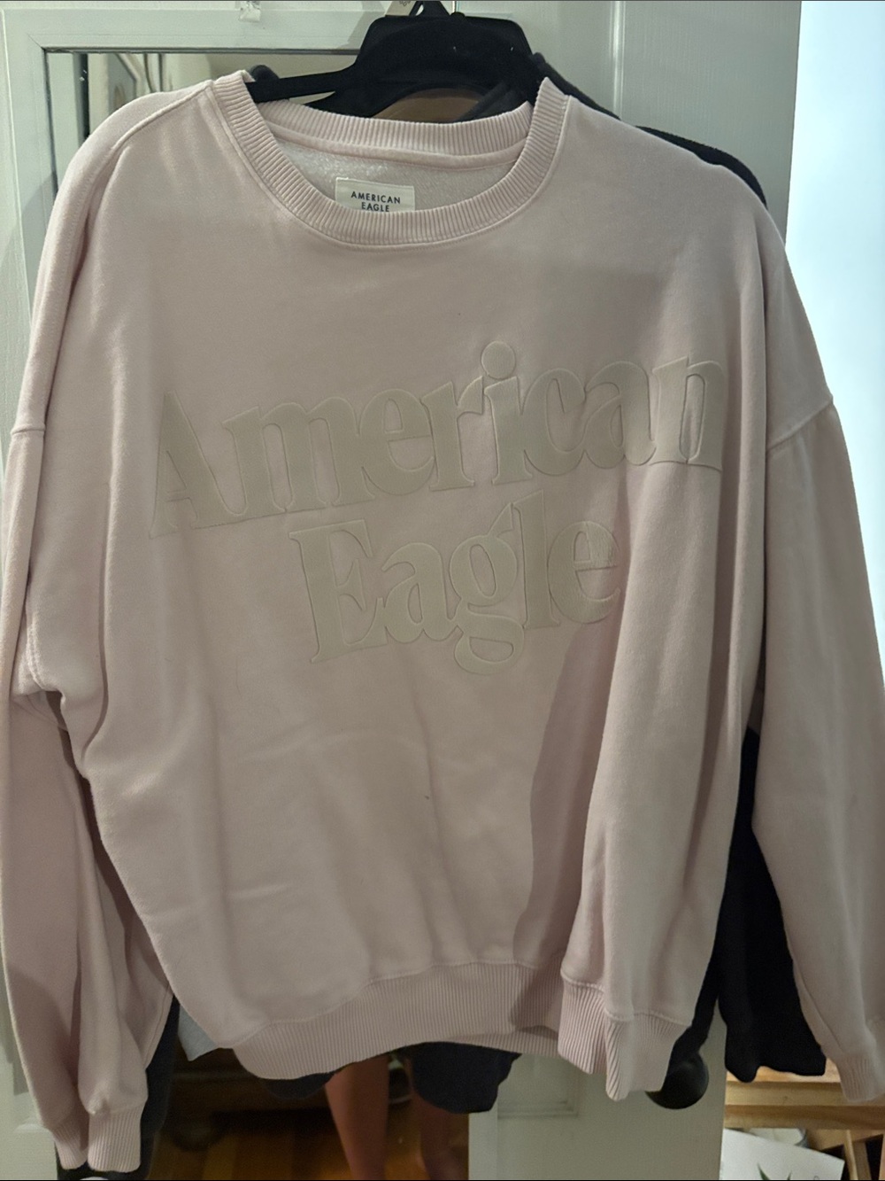American Eagle Outfitters Light Pink Embossed Logo Crewneck Sweatshirt